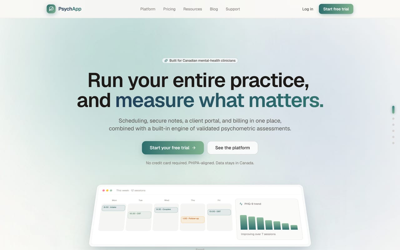 PsychApp practice management platform for mental health clinicians, designed and built by Vanguard Media